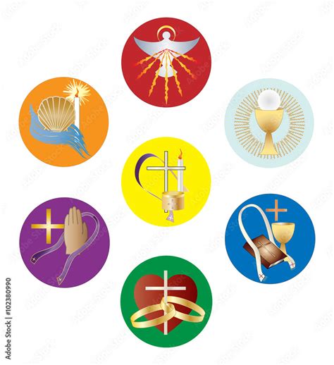Symbols Of The Seven Sacraments Of The Catholic Church Color Vector