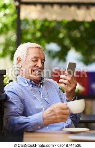 Modern Grandpa Video Calling Relatives Portrait Of Happy Senior Man Using Video Chat By