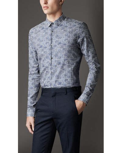 Burberry Slim Fit Geometric Print Shirt In Blue For Men Lyst