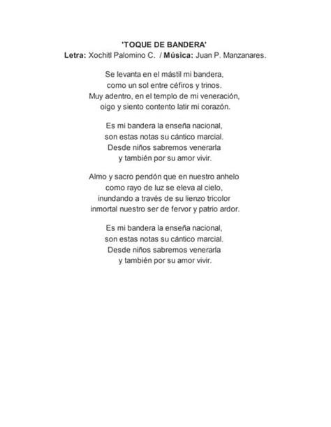 Toque De Bandera Letra Y Música De Himno Patriótico Mexicano Pdf