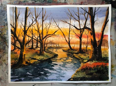 Watercolor Painting Huge Wall Art Original Painting Forest Painting