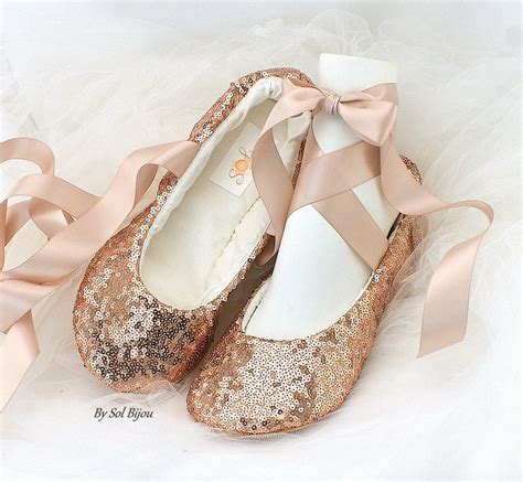 Sequin Rose Gold Ballet Flats Shoes Custom Elegant Wedding Etsy