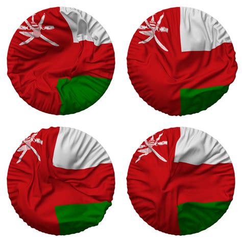 Oman Flag In Round Shape Isolated With Four Different Waving Style