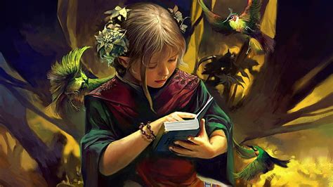 The Book Of Secrets By Shaynart Girl Reading Book Painting Artistic Fantasy Hd Wallpaper