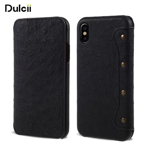 Dulcii For Apple Iphone X Leather Cases Ostrich Skin Genuine Leather