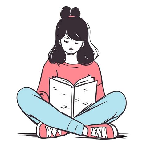 Premium Vector Girl Reading A Book Of A Girl Sitting On The Floor And Reading A Book