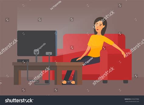Tired Woman Front Tv Housewife After Stock Vector Royalty Free 635697086