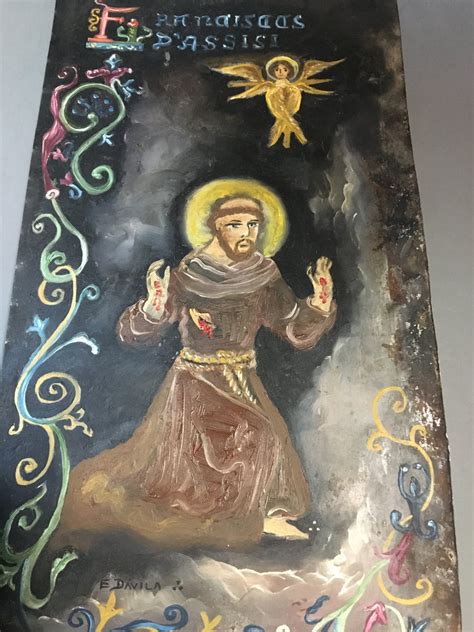 Vintage Tin Painted Retablo Of St Francisco De Assisi Salt River