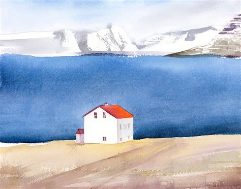 Iceland Print Nordic Watercolor Landscape Mountains Painting Etsy