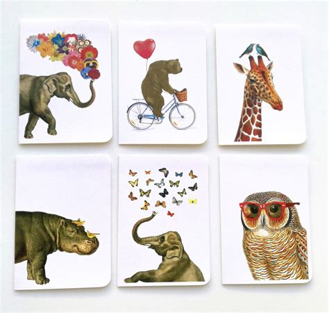 Funny Animal Cards Set Of 6 Animal Greeting Cards Folded Etsy