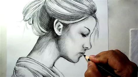 How To Draw A Girl Face Side View Charcoal Pencil Drawing And