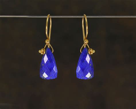 Lapis Lazuli Gemstone Earrings Blue Earrings Triangle Briolettes