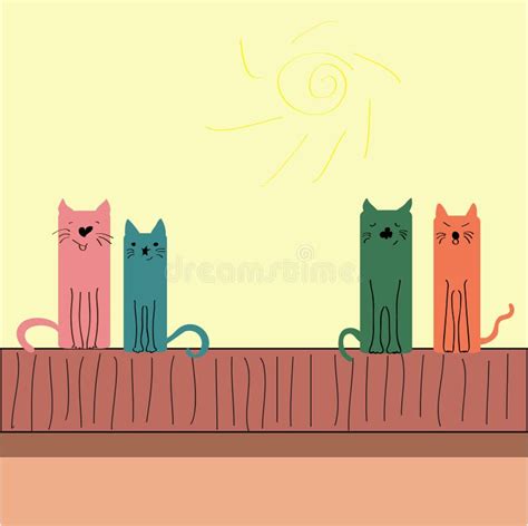 Bunte Lustige Katzen Die Auf Dem Dach Sitzen Stock Abbildung Illustration Von Frau Paare