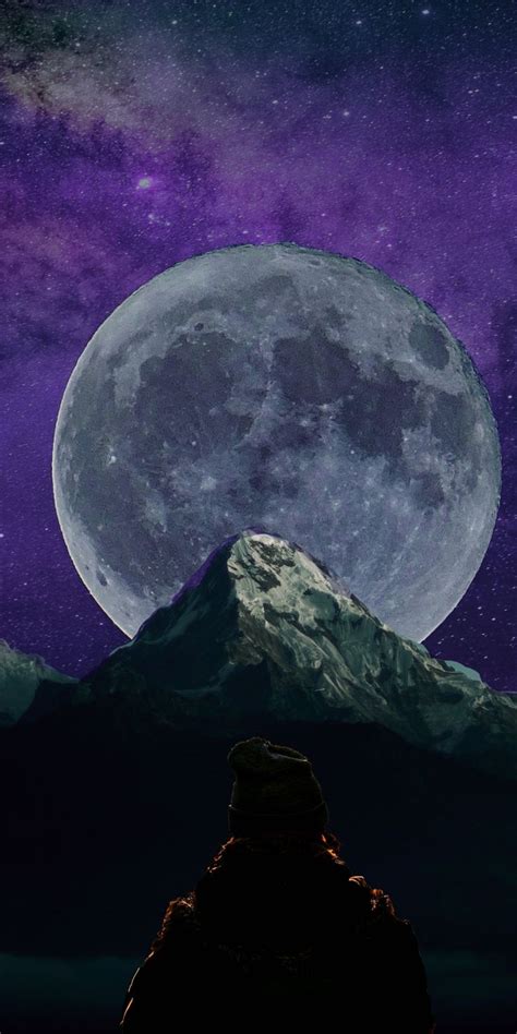 Mountains Moon Silhouette Dark Night 1080x2160 Wallpaper Hd