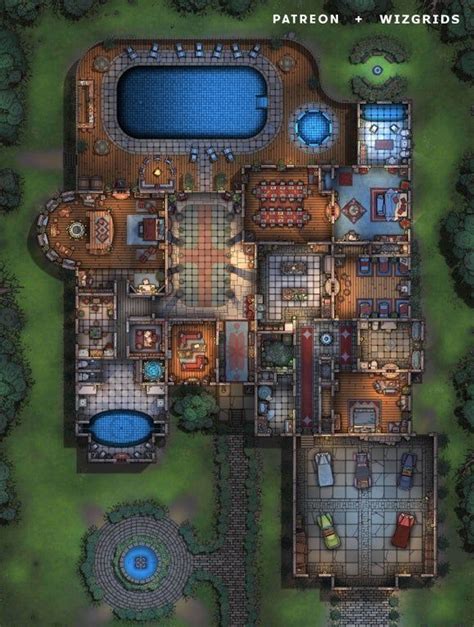 Pool Mansion X Battlemaps Tabletop Rpg Maps Dungeon Maps Dnd World Map