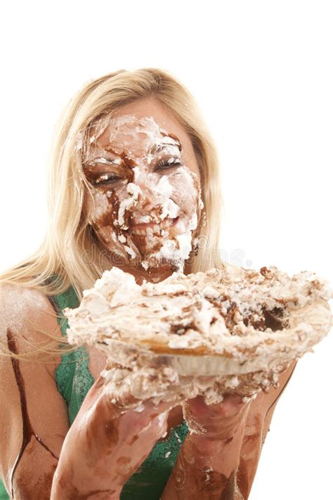 Woman With Pie And Messy Face Stock Image Image Of Hungry Blond 32851237