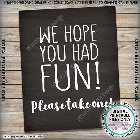Party Favor Sign We Hope You Had Fun Please Take One Etsy España