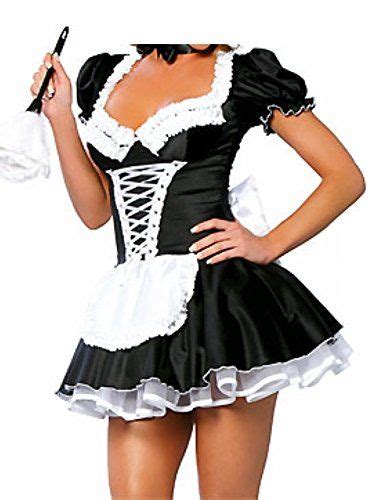 Jj Gogo Womens French Maid Costume Sexy Black Satin Halloween Fancy