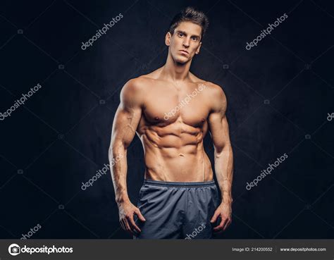 Handsome Shirtless Ectomorph Bodybuilder With Stylish Hair Posing With