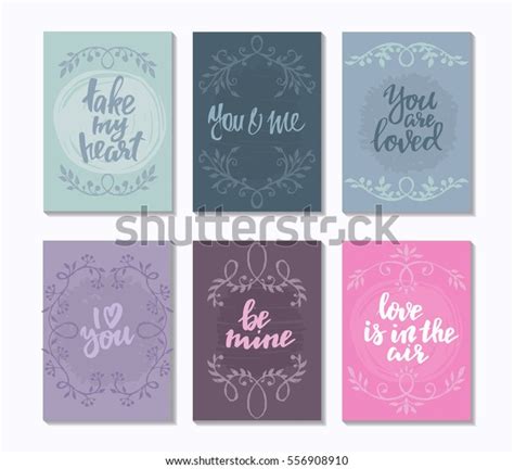 Collection Romantic Love Cards Hand Drawn Stock Vector Royalty Free
