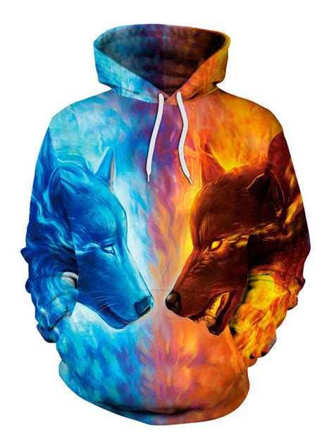 Colormix L 3d Ice Fire Wolf Hoodie