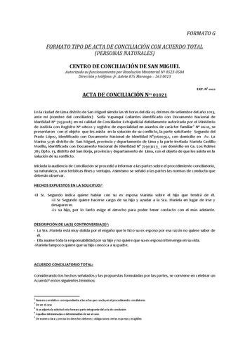 Acta De Conciliacion S Y By Sof A Yupanqui Issuu