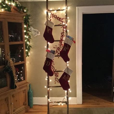 Created This Stocking Holder Out Of An Old Ladder That Was In The