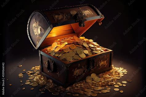 An Overflowing Treasure Chest Filled With Gold Coins Antique Looking