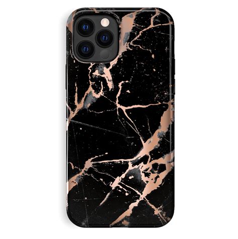 Black Marble Rose Gold Chrome Iphone Case