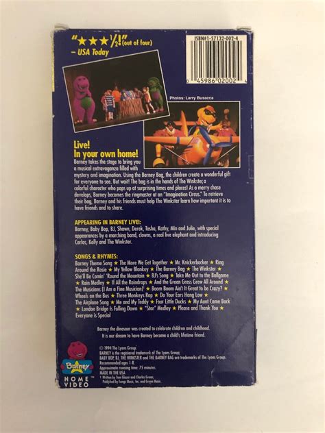 Barney Live In New York City Vhs 1994 Classic Collection Ebay