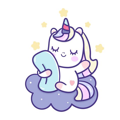 Cute Unicorn Vector Pony Cartoon On Cloud Magic Sleeping Time For