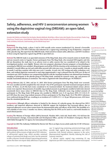 Pdf Safety Acceptability And Adherence Of Dapivirine Vaginal Ring In