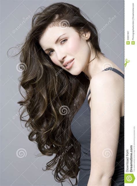 Woman With Long Brown Wavy Hair Stock Image Image Of