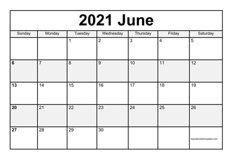 June 2021 Printable Calendar Monthly Templates