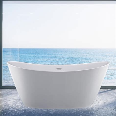 Empava In Acrylic Freestanding Bathtub Flatbottom Deep Soaking Tub For Adults In White Emp