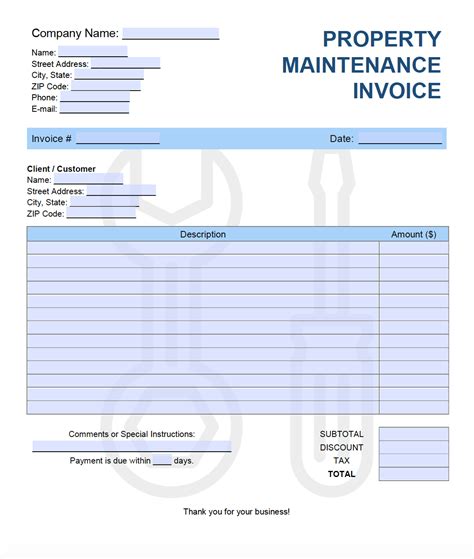 Maintenance Invoice Template Free Professional Sample Template Collection