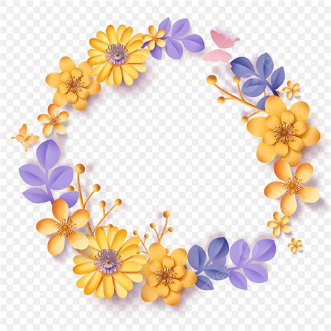 Floral Round Border Hd Transparent Round Paper Cut Yellow Floral