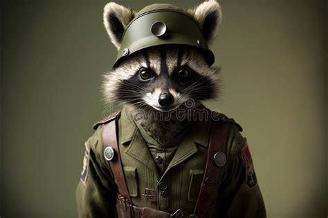 Raccoon Dressed As A Soldier Created With Generative Ai Technology