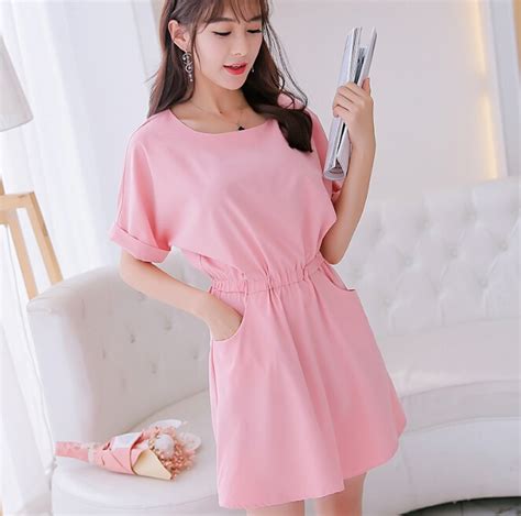 Summer Dress Clothing Cute Short Sleeve Dress Korean Solid Elastic