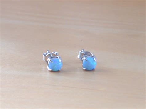 Sterling Silver Sky Opal Stud Earrings Blue Opal Jewellery Uk Opal Gift