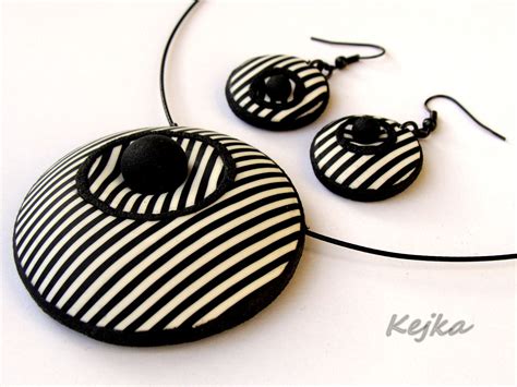black and white classic in the stripes clay jewelry polymer clay art my jewellery