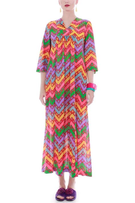 70s Neon Chevron Caftan Maxi Dress Dresses Style Maxi