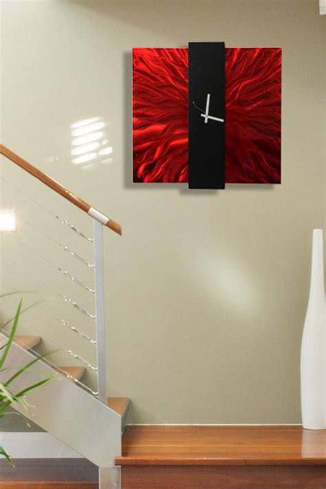 Red And Black Metal Wall Clock Abstract Functional Art Etsy In 2022