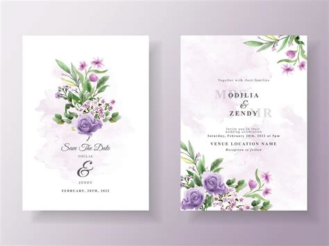 Beautiful Purple Flowers Wedding Invitation Template 4674834 Vector Art