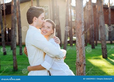 Nice Caring Husband Hugging His Beloved Wife Stock Image Image Of