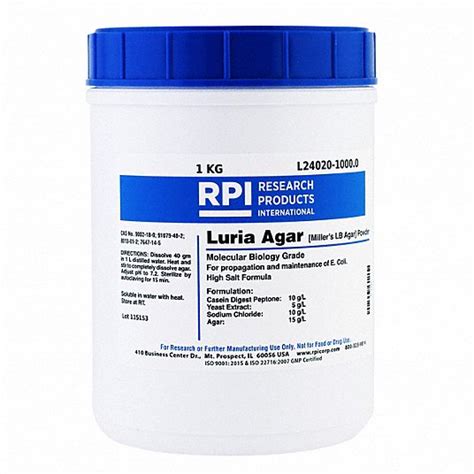 Rpi 1 Kg Container Size Powder Luria Agar Millers Lb 31fz22