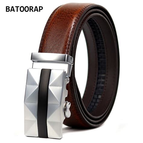 Batoorap Mens Brown Leather Belts High Quality Luxury Metal Automatic