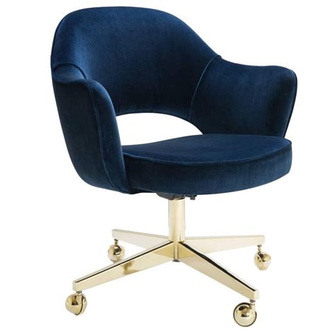 Comfort upholstered velvet task desk executive office chair swivel computer office chair for sale. Saarinen Executive Arm Chairs in Navy Velvet, Swivel Base ...