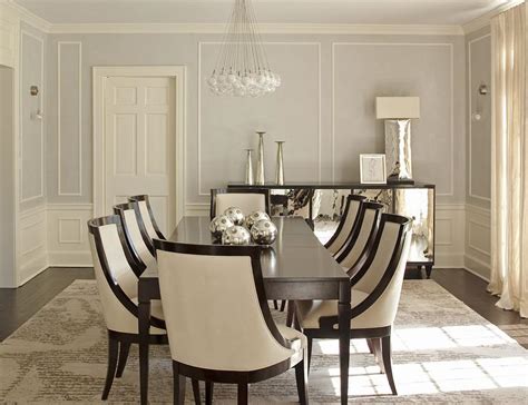 Cream And Gray Dining Room With Mirrored Buffet Cabinet Transitional
