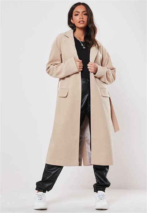 Nude Belted Formal Maxi Coat Missguided